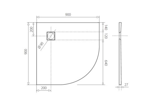 Zuhanytálca, Aquatek SMC Rock íves zuhanytálca 90x90
