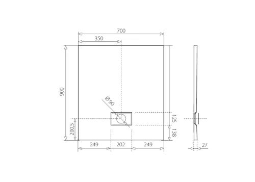 Zuhanytálca, Aquatek SMC Rock szögletes zuhanytálca 90x70