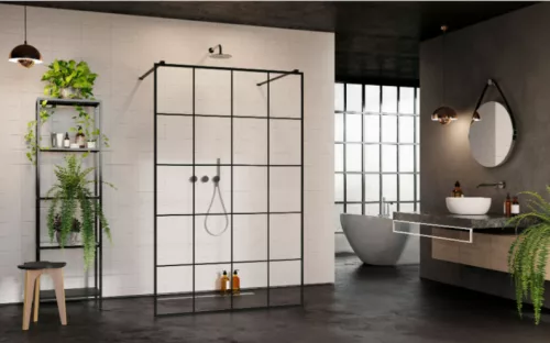 Walk-in, Radaway Modo New Black I Factory Walk-in fekete zuhanyfal 130 átlátszó
