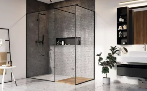 Walk-in, Radaway Modo New Black III Frame Walk-in fekete zuhanyfal 90x140 átlátszó