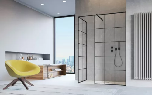 Walk-in, Radaway Modo New Black III Factory Walk-in fekete zuhanyfal 90x140 átlátszó