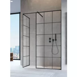  Walk-in, Radaway Modo X Black III Factory Walk-in fekete zuhanyfal 90x90 átlátszó