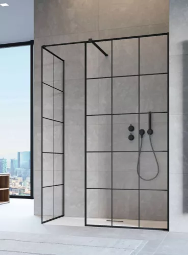 Walk-in, Radaway Modo X Black III Factory Walk-in fekete zuhanyfal 90x90 átlátszó
