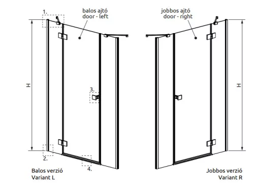 Zuhanyajtó, Radaway Essenza Black DWJS fekete zuhanyajtó 120 átlátszó balos