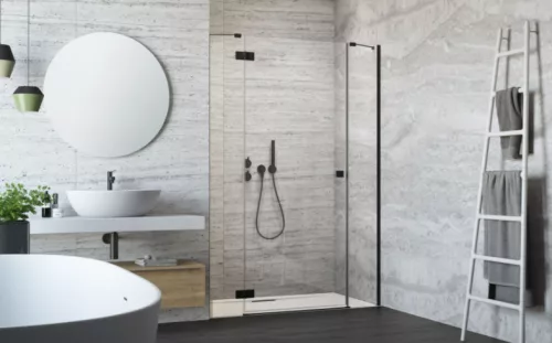 Zuhanyajtó, Radaway Essenza Black DWJS fekete zuhanyajtó 120 átlátszó balos