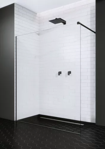 Walk-in, Radaway Modo New Black II Walk-in fekete zuhanyfal törölközőtartóval 90 átlátszó