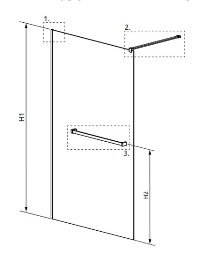 Walk-in, Radaway Modo New Black II Walk-in fekete zuhanyfal törölközőtartóval 125 átlátszó
