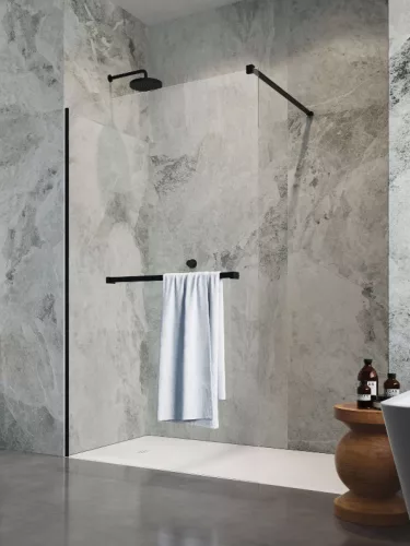 Walk-in, Radaway Modo New Black II Walk-in fekete zuhanyfal törölközőtartóval 135 átlátszó