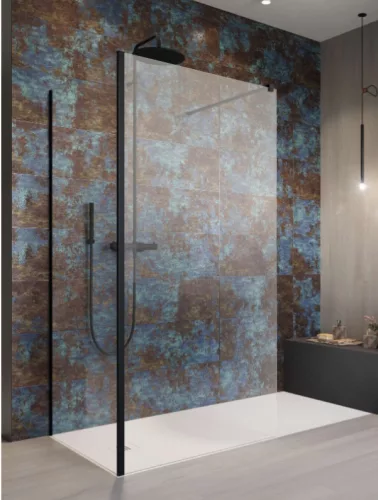 Walk-in, Radaway Modo New Black IV Walk-in fekete zuhanyfal 80x80 átlátszó