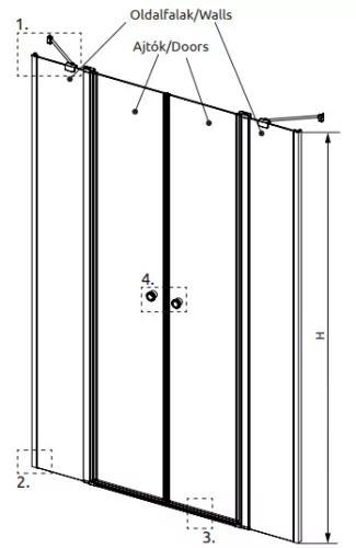 Zuhanyajtó, Radaway Eos DWD II zuhanyajtó 170 átlátszó, 87 cm ajtó+ 83 cm fix fal