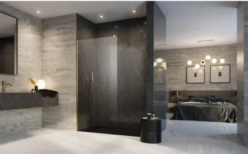 Walk-in, Radaway Modo New Gold II Walk-in arany zuhanyfal 150 átlátszó