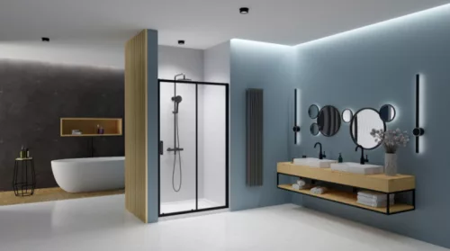 Zuhanyajtó, Radaway Premium Pro Black DWJ fekete zuhanyajtó 130 átlátszó balos