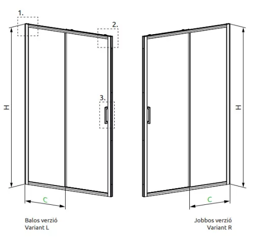 Zuhanyajtó, Radaway Premium Pro Black DWJ fekete zuhanyajtó 140 átlátszó balos