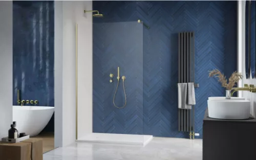 Walk-in, Radaway Modo New Brushed Gold II Walk-in szálcsiszolt arany zuhanyfal 90 átlátszó