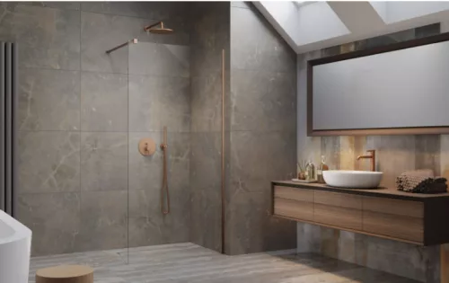 Walk-in, Radaway Modo New Brushed Copper II Walk-in szálcsiszolt réz zuhanyfal 150 átlátszó