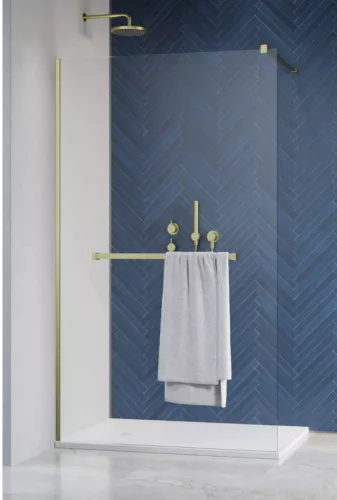 Walk-in, Radaway Modo New Brushed Gold II Walk-in zuhanyfal törölközőtartóval 85 átlátszó