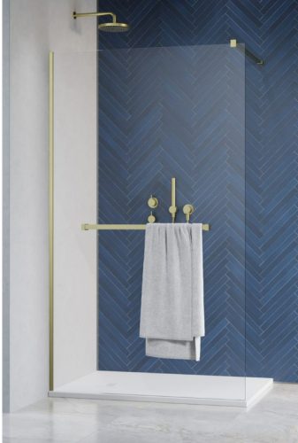 Walk-in, Radaway Modo New Brushed Gold II Walk-in zuhanyfal törölközőtartóval 125 átlátszó