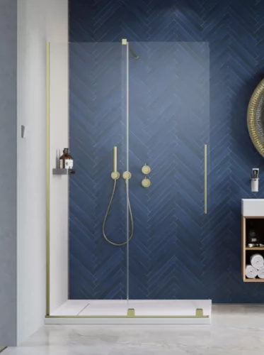 Walk-in, Radaway Furo Brushed Gold Walk-in szálcsiszolt arany zuhanyfal 130 balos átlátszó