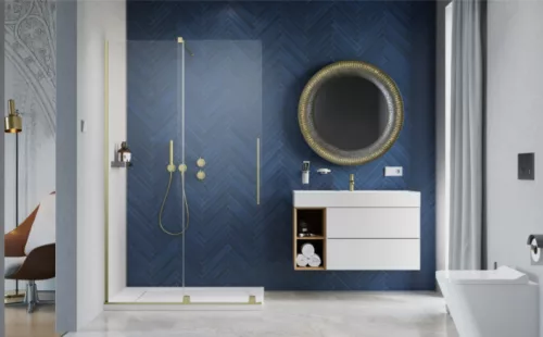 Walk-in, Radaway Furo Brushed Gold Walk-in szálcsiszolt arany zuhanyfal 150 balos átlátszó