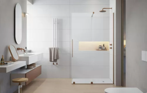 Walk-in, Radaway Furo Brushed Copper Walk-in szálcsiszolt réz zuhanyfal 140 jobbos átlátszó