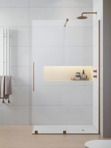Walk-in, Radaway Furo Brushed Copper Walk-in szálcsiszolt réz zuhanyfal 160 jobbos átlátszó