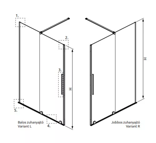 Zuhanyajtó, Radaway Furo Brushed Gold DWJ zuhanyajtó 90 átlátszó balos