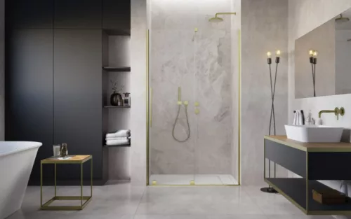 Zuhanyajtó, Radaway Furo Brushed Gold DWJ zuhanyajtó 140 átlátszó jobbos
