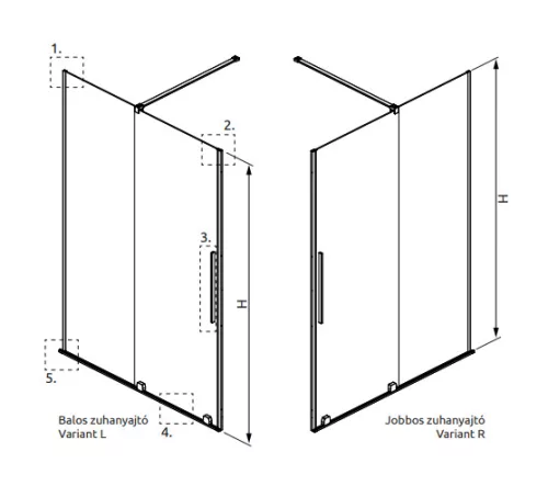 Zuhanyajtó, Radaway Furo Brushed Nickel DWJ zuhanyajtó 150 átlátszó jobbos