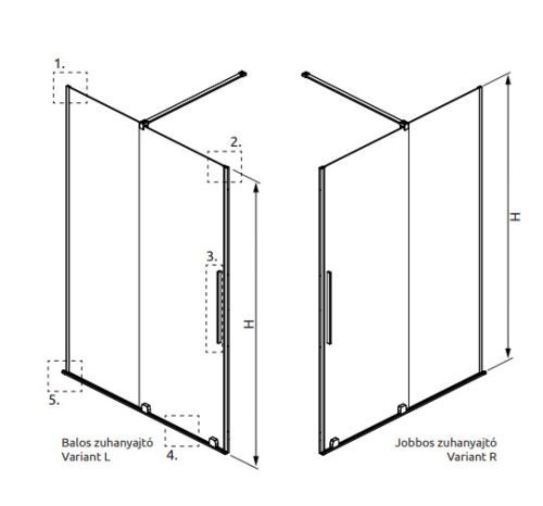 Zuhanyajtó, Radaway Furo Brushed GunMetal DWJ zuhanyajtó 130 átlátszó balos