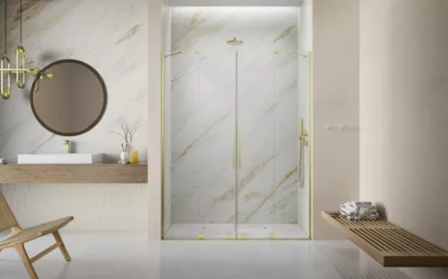 Zuhanyajtó, Radaway Furo Brushed Gold DWD szálcsiszolt arany zuhanyajtó 160 átlátszó
