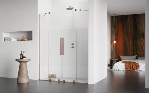 Zuhanyajtó, Radaway Furo Brushed Copper DWD szálcsiszolt réz zuhanyajtó 130 átlátszó