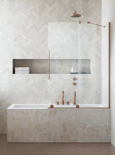 Kádparaván, Radaway Furo Brushed Copper PND II szálcsiszolt réz kádparaván 130 átlátszó jobbos