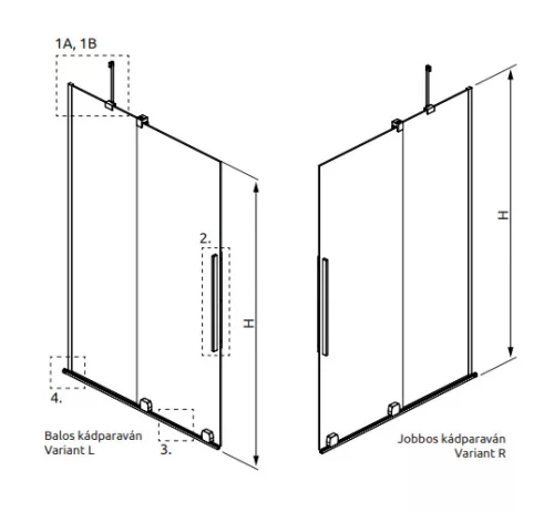 Kádparaván, Radaway Furo Brushed Copper PND II szálcsiszolt réz kádparaván 130 átlátszó jobbos