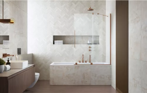 Kádparaván, Radaway Furo Brushed Copper PND II szálcsiszolt réz kádparaván 130 átlátszó jobbos