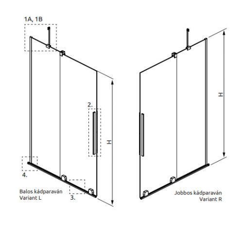 Kádparaván, Radaway Furo Brushed Copper PND II szálcsiszolt réz kádparaván 180 átlátszó balos