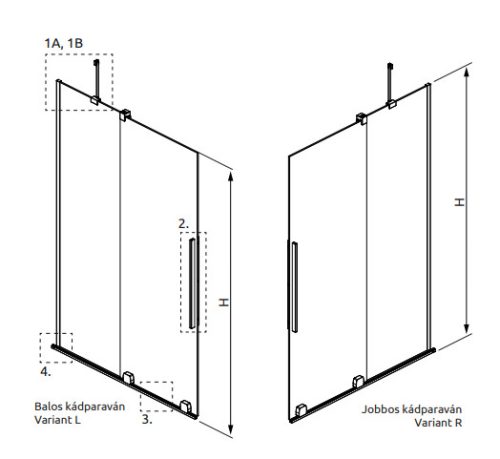Kádparaván, Radaway Furo Brushed Nickel PND II szálcsiszolt króm kádparaván 160 átlátszó balos