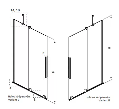 Kádparaván, Radaway Furo Brushed Nickel PND II szálcsiszolt króm kádparaván 170 átlátszó jobbos