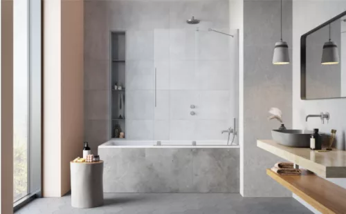 Kádparaván, Radaway Furo Brushed Nickel PND II szálcsiszolt króm kádparaván 180 átlátszó jobbos