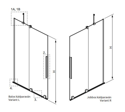 Kádparaván, Radaway Furo Brushed Gold PND II szálcsiszolt arany kádparaván 140 átlátszó jobbos