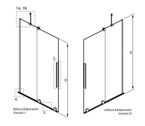 Kádparaván, Radaway Furo Brushed GunMetal PND II szálcsiszolt fegyvermetál 100 átlátszó balos