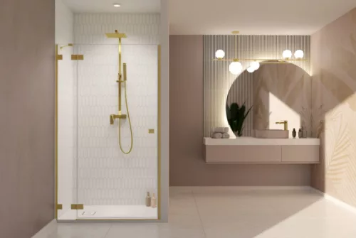 Zuhanyajtó, Radaway Essenza Pro Brushed Gold DWJ szálcsiszolt arany zuhanyajtó 130 átlátszó balos