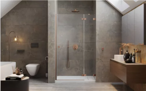 Zuhanyajtó, Radaway Essenza Pro Brushed Copper DWJ szálcsiszolt réz zuhanyajtó 90 átlátszó balos
