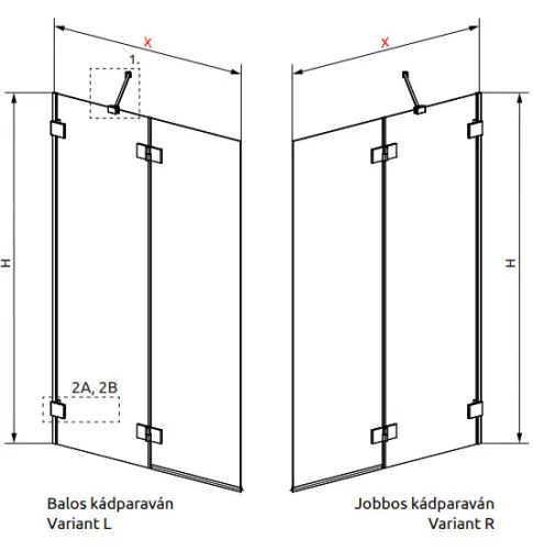 Kádparaván, Radaway Essenza Pro Brushed Nickel PND II szálcsiszolt króm 110 átlátszó balos