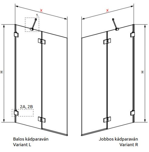 Kádparaván, Radaway Essenza Pro Brushed Copper PND II szálcsiszolt réz 120 átlátszó jobbos