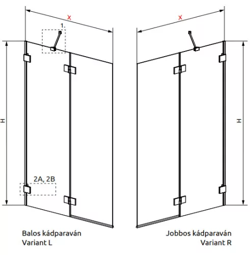 Kádparaván, Radaway Essenza Pro Brushed Copper PND II szálcsiszolt réz 110 átlátszó balos