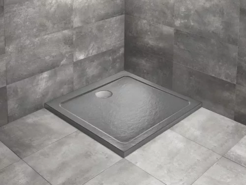 Zuhanytálca, Radaway Doros Stone C szögletes lapos zuhanytálca 90x90 antracit, ajándék szifonnal