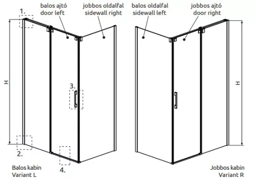 Zuhanykabin, Radaway Espera KDJ szögletes zuhanykabin 140x80 átlátszó jobbos