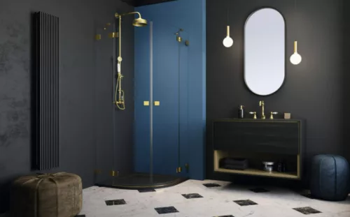 Zuhanykabin, Radaway Essenza Pro Gold PDD íves arany zuhanykabin 90x100 átlátszó