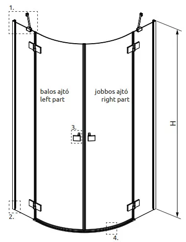 Zuhanykabin, Radaway Essenza Black PDD íves fekete zuhanykabin 80x100 átlátszó