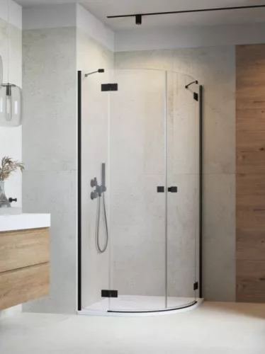Zuhanykabin, Radaway Essenza Black PDD íves fekete zuhanykabin 90x80 átlátszó